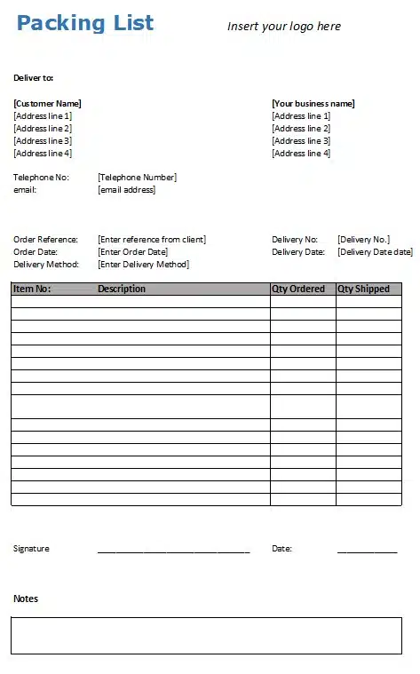 Free Packing List Template Business Accounting Basics